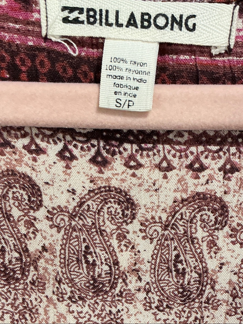 Billabong Women's Burgundy Pink Patterned Peasant Tunic - Picture 2 of 6